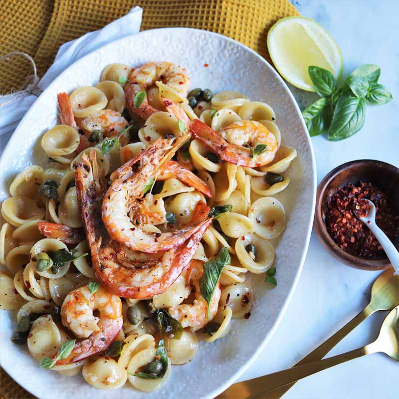 Chili Prawn Recipe (with Caper Orecchiette)